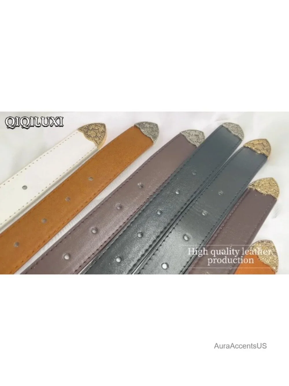Western Cowgirl Belt PU Leather Engraved Buckle 1.2